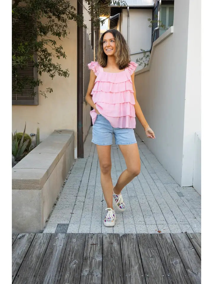*FEMME FLOUNCE PINK RUFFLE TOP