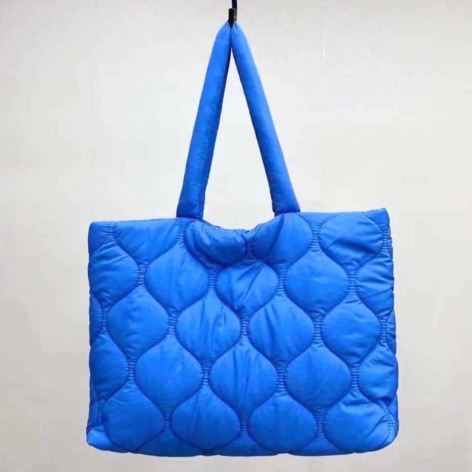 *Quilted Nylon Tote Bag - Blue