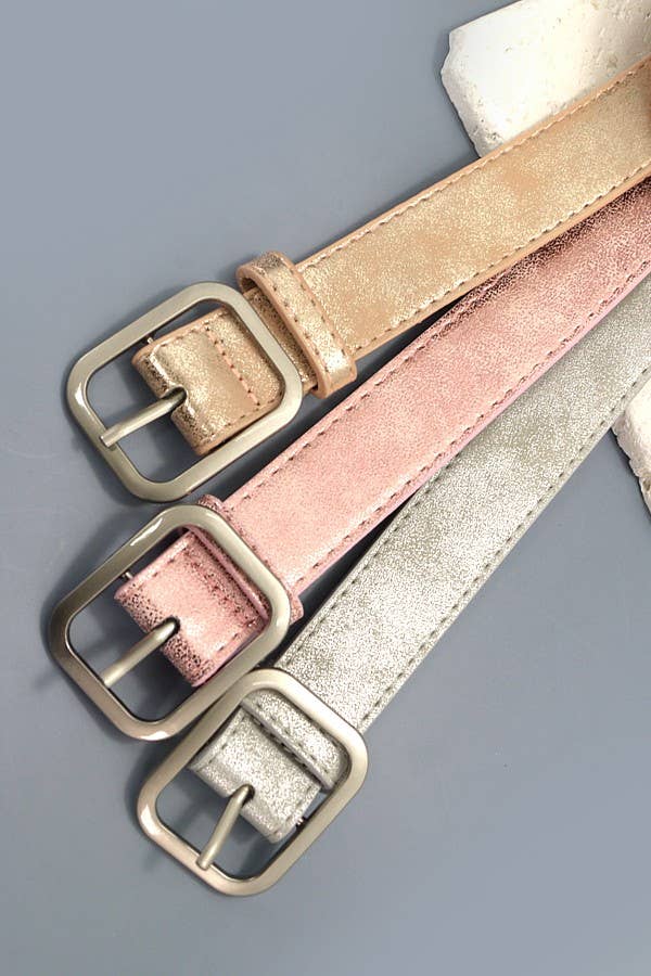 METALLIC SQUARE BUCKLE FAUX LEATHER BELT - SILVER