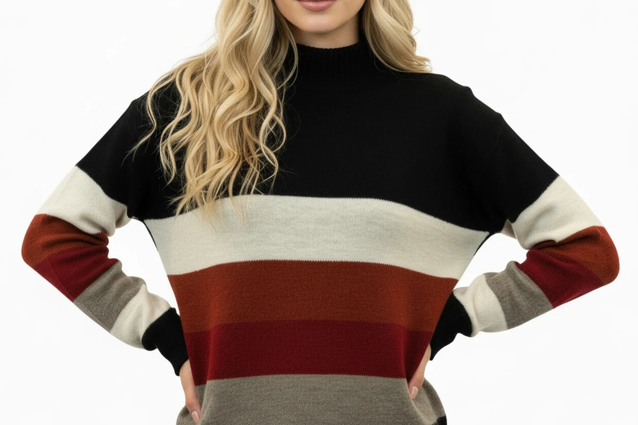 *ORTIA. LONG SLEEVE MOCK NECK SWEATER - CHOCOLATE