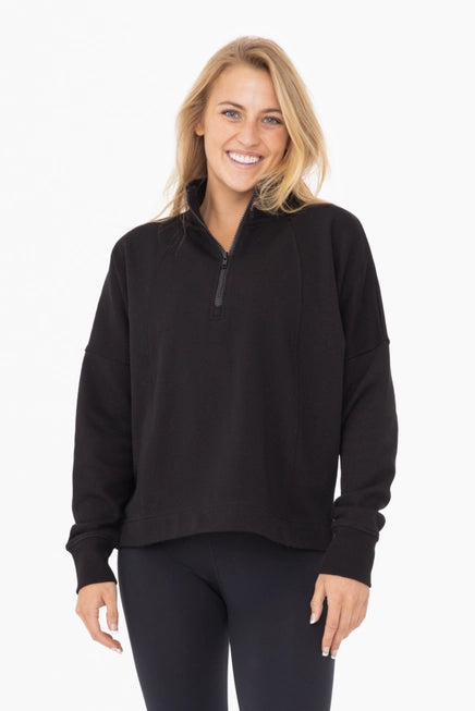 *PLUSH HALF-ZIP FLEECE PULLOVER - BLACK