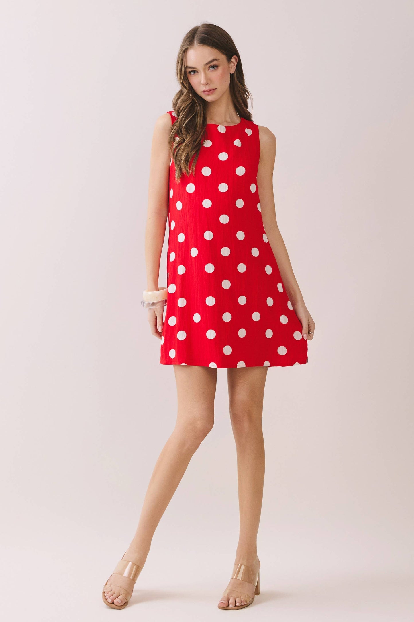 Polka Dot Print Sleeveless Shift Dress