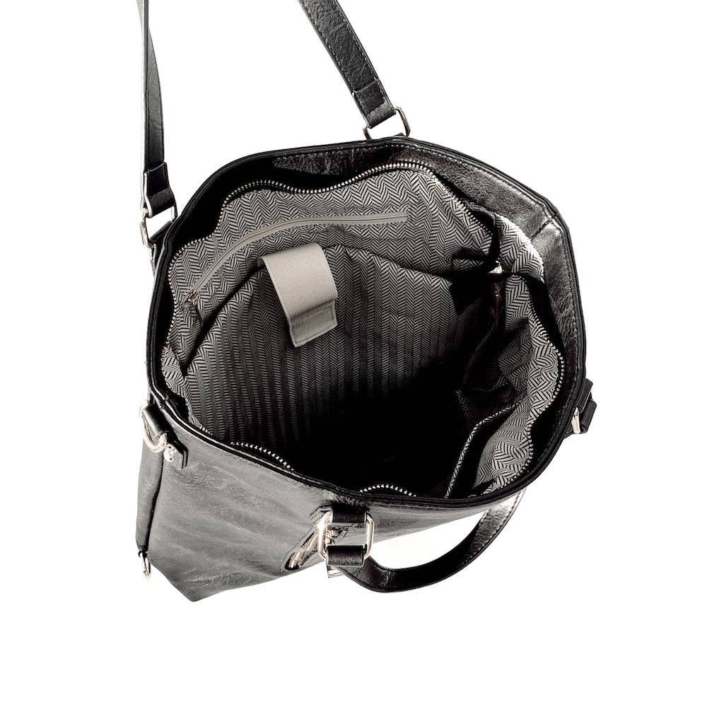 *Black Upper East Side Vegan Leather Backpack & Crossbody Tote Bag