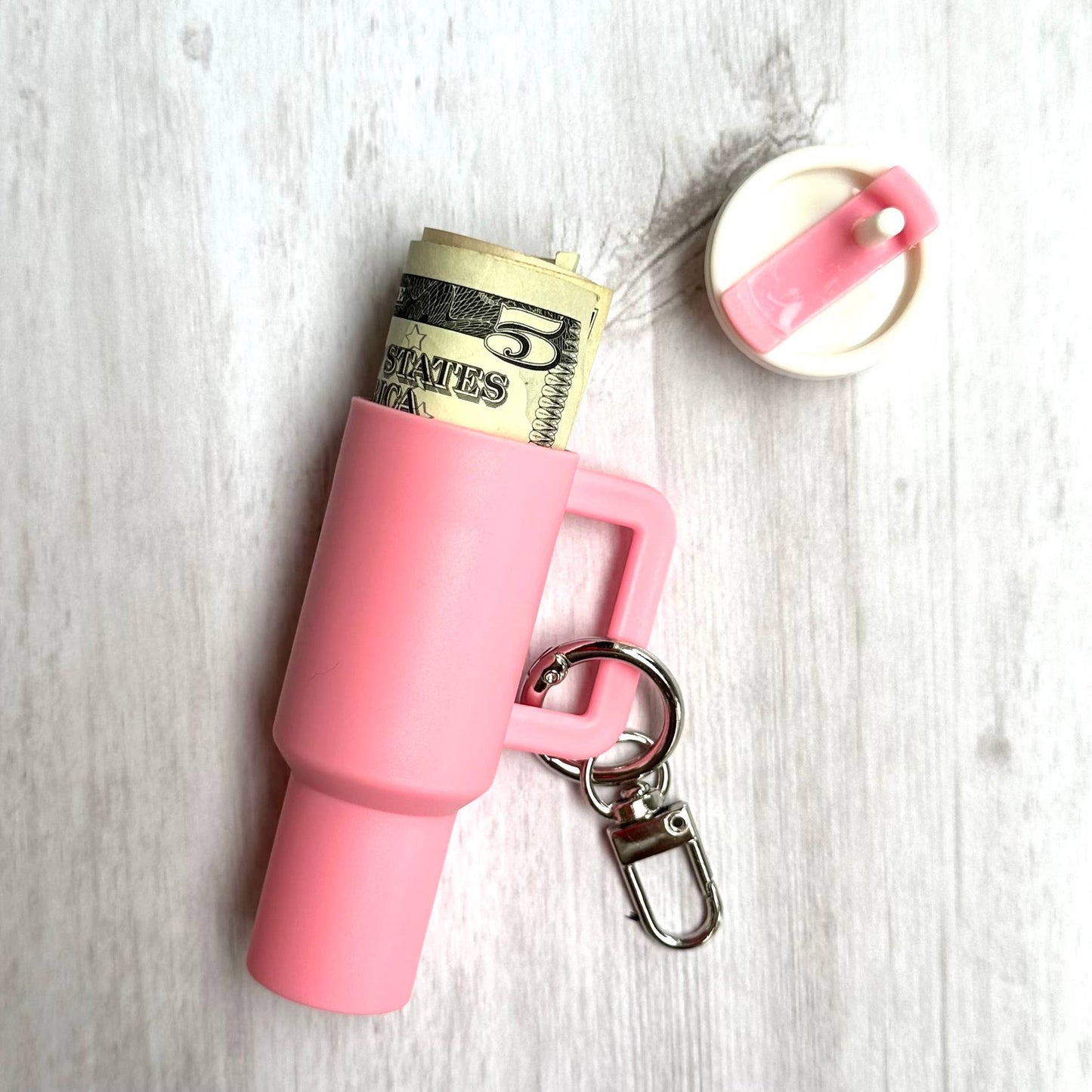 *Mini Tumbler Keychain Carry Storage Container Pink