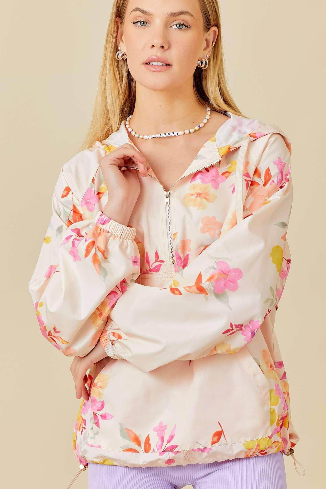 *Floral Print Hoodie Windbreaker