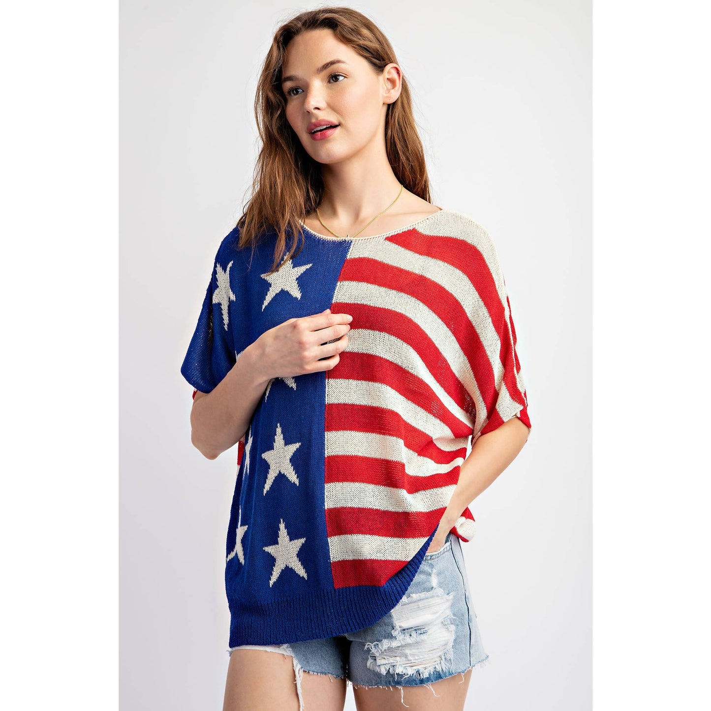 *AMERICAN FLAG SLEEVELESS LIGHT WEIGHT KNIT SWEATER