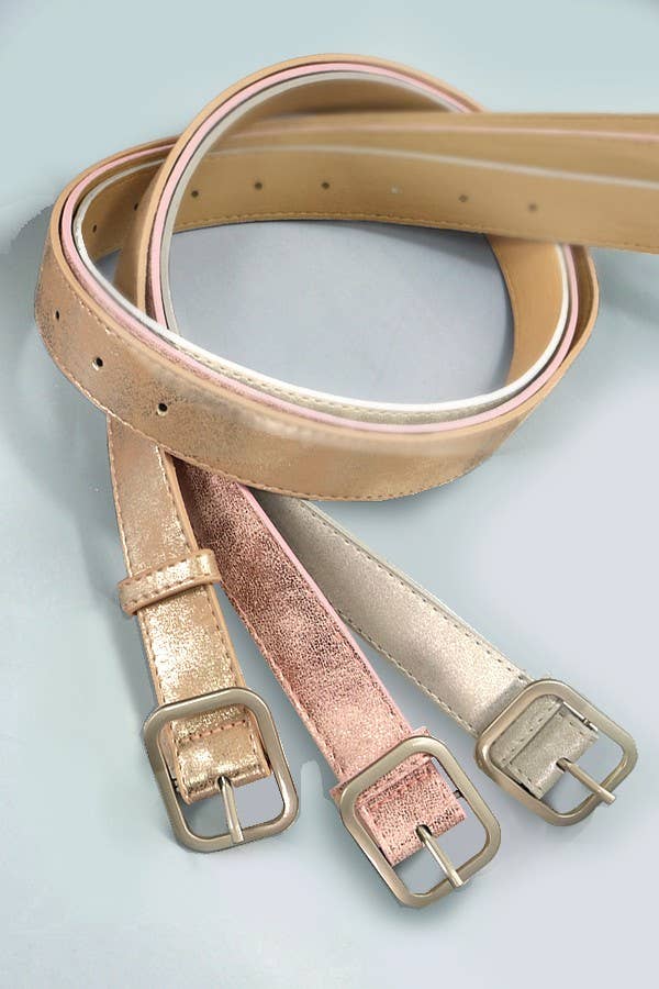 METALLIC SQUARE BUCKLE FAUX LEATHER BELT - GOLD