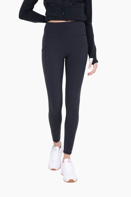 *Bronze - No Front Seam Lycra-Blend Swoop Leggings - BLACK