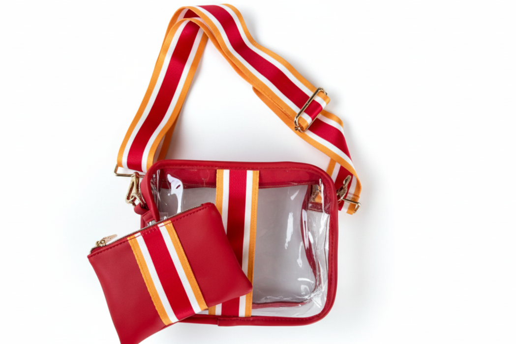 *Clear Stadium Bag KC Chief Colors with Guitar strap and wallet included