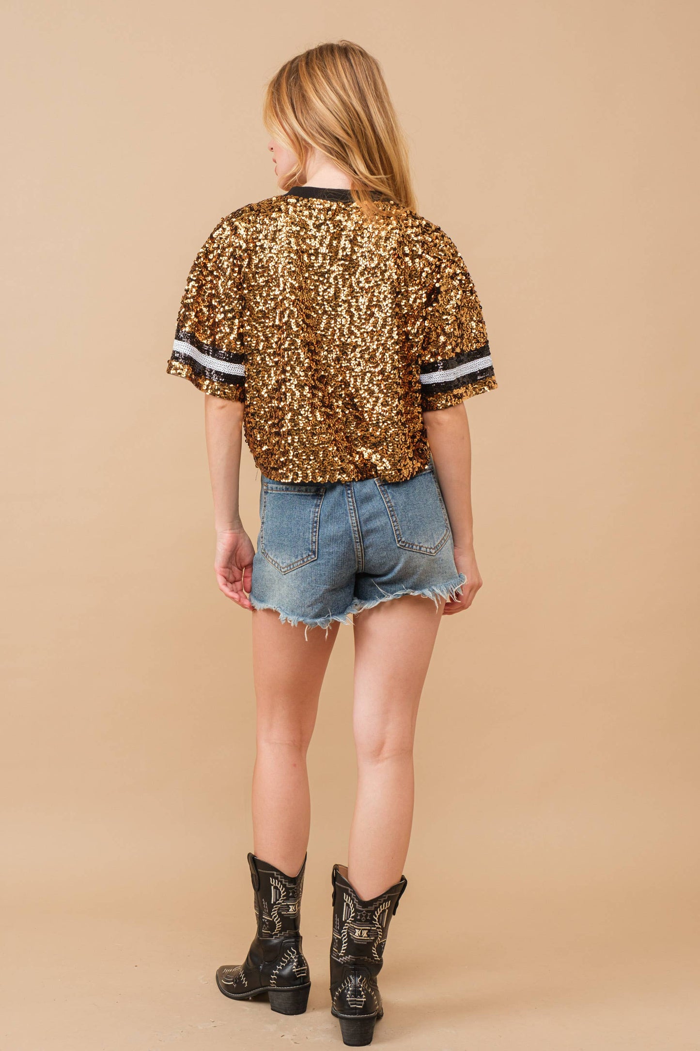 *Sequin Game Day Crop Varsity Top
