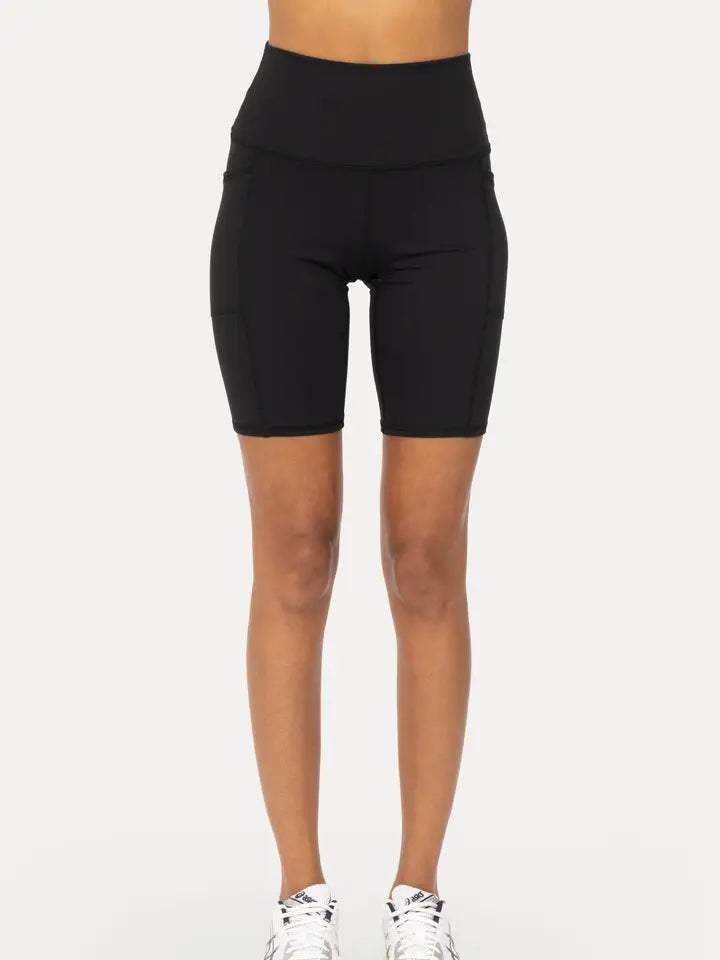*Tapered Band Essential Biker Shorts - BLACK