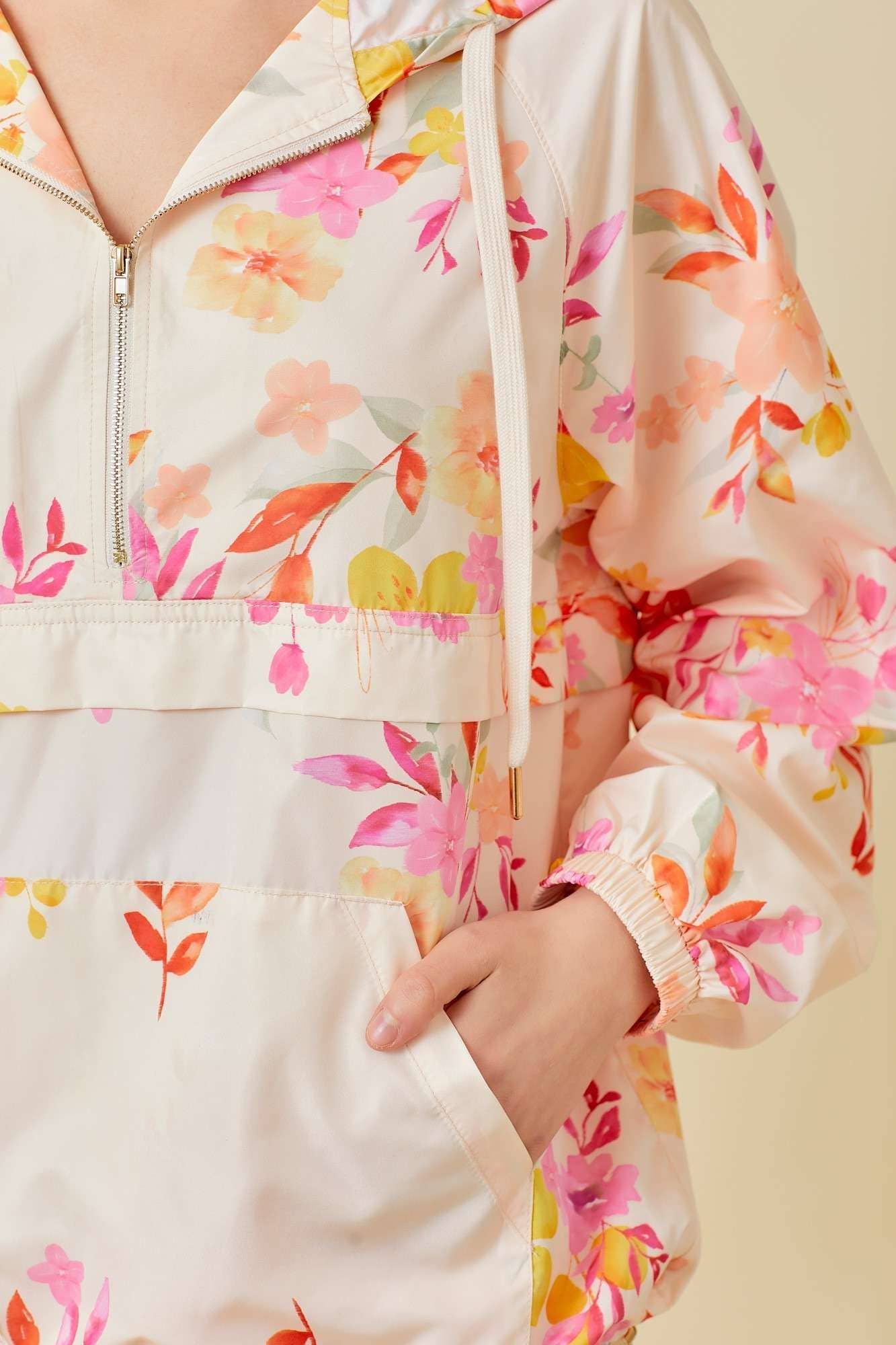 *Floral Print Hoodie Windbreaker