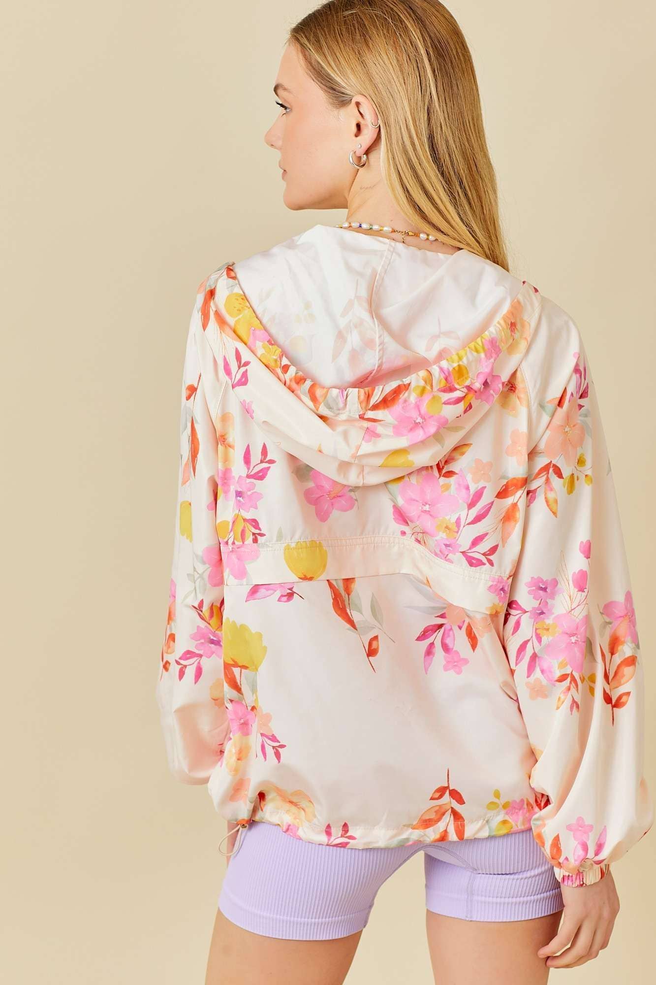 *Floral Print Hoodie Windbreaker