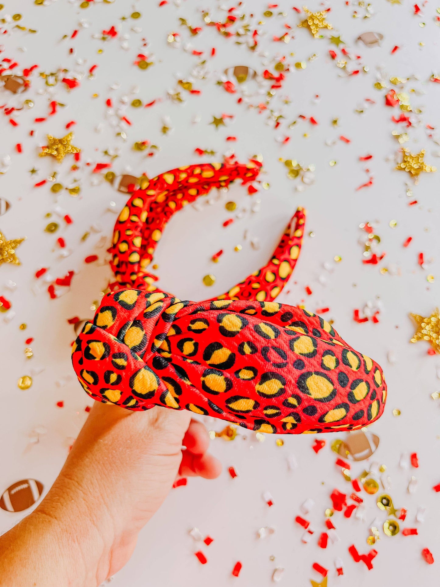 *Red Gold Leopard Knotted Headband
