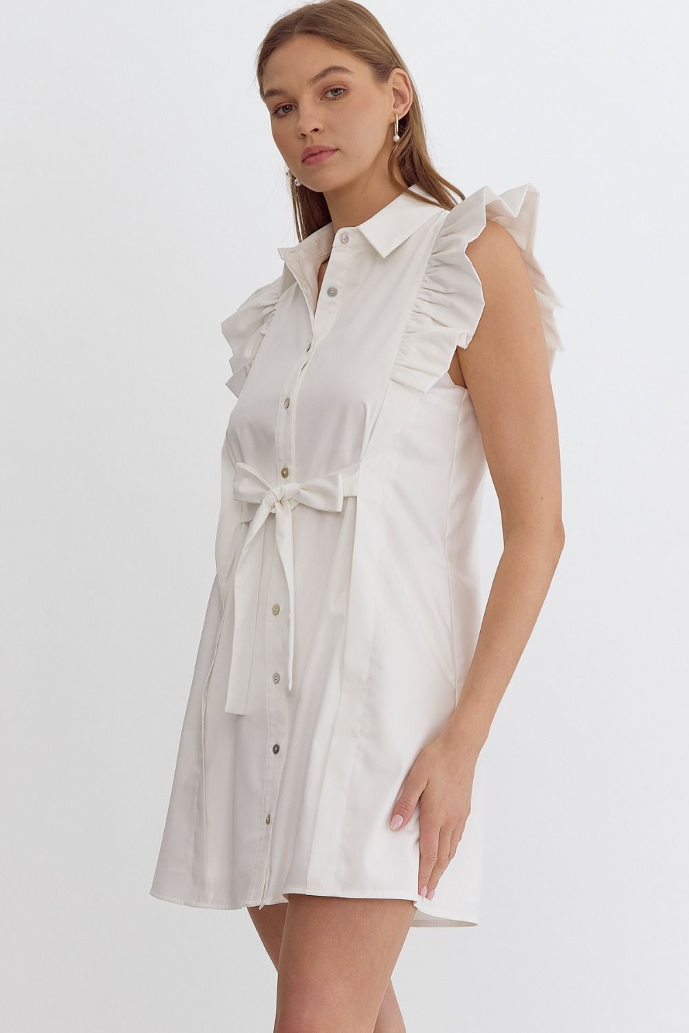 *White Collard Button-up Mini Dress