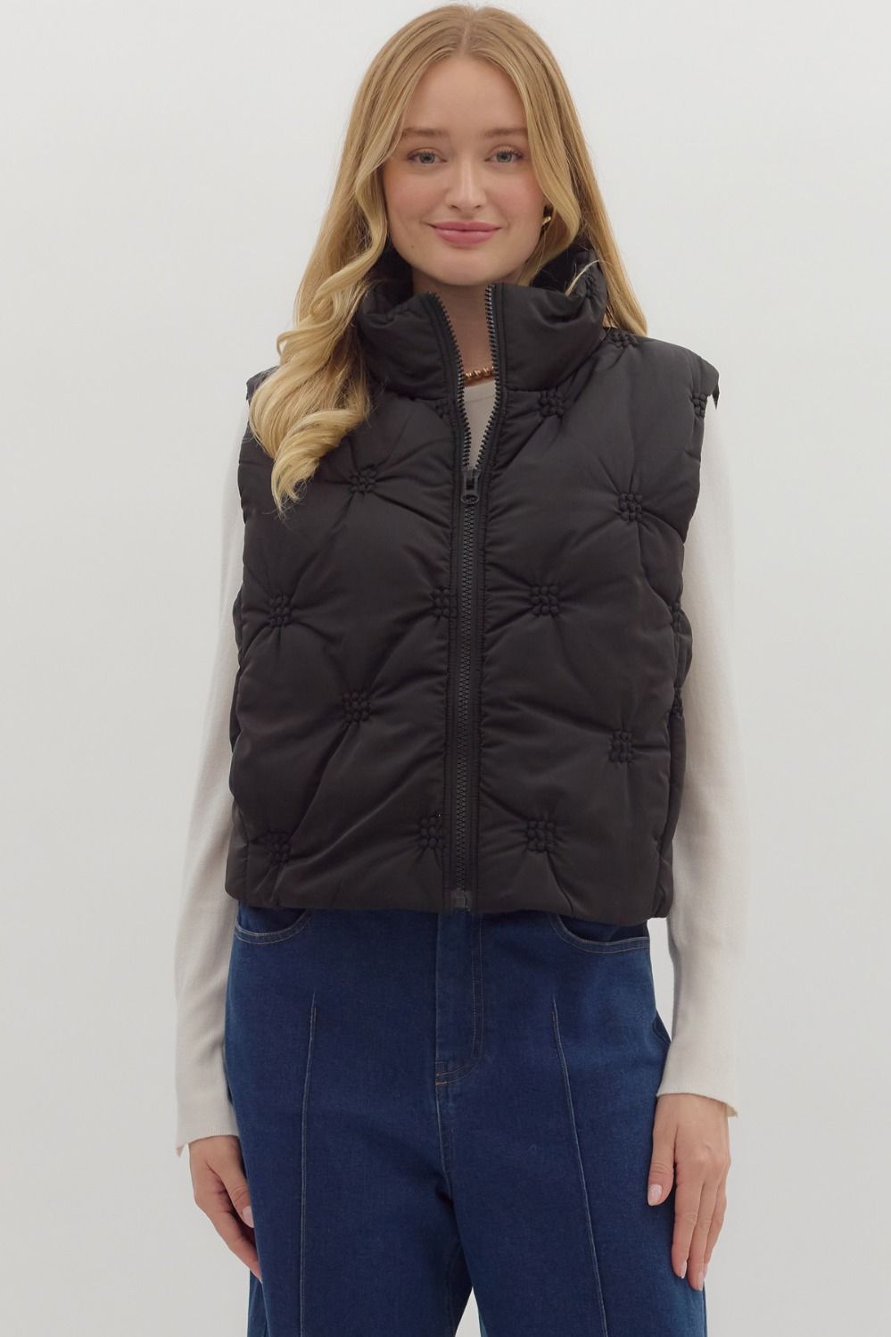 High neck quilted puffer vest