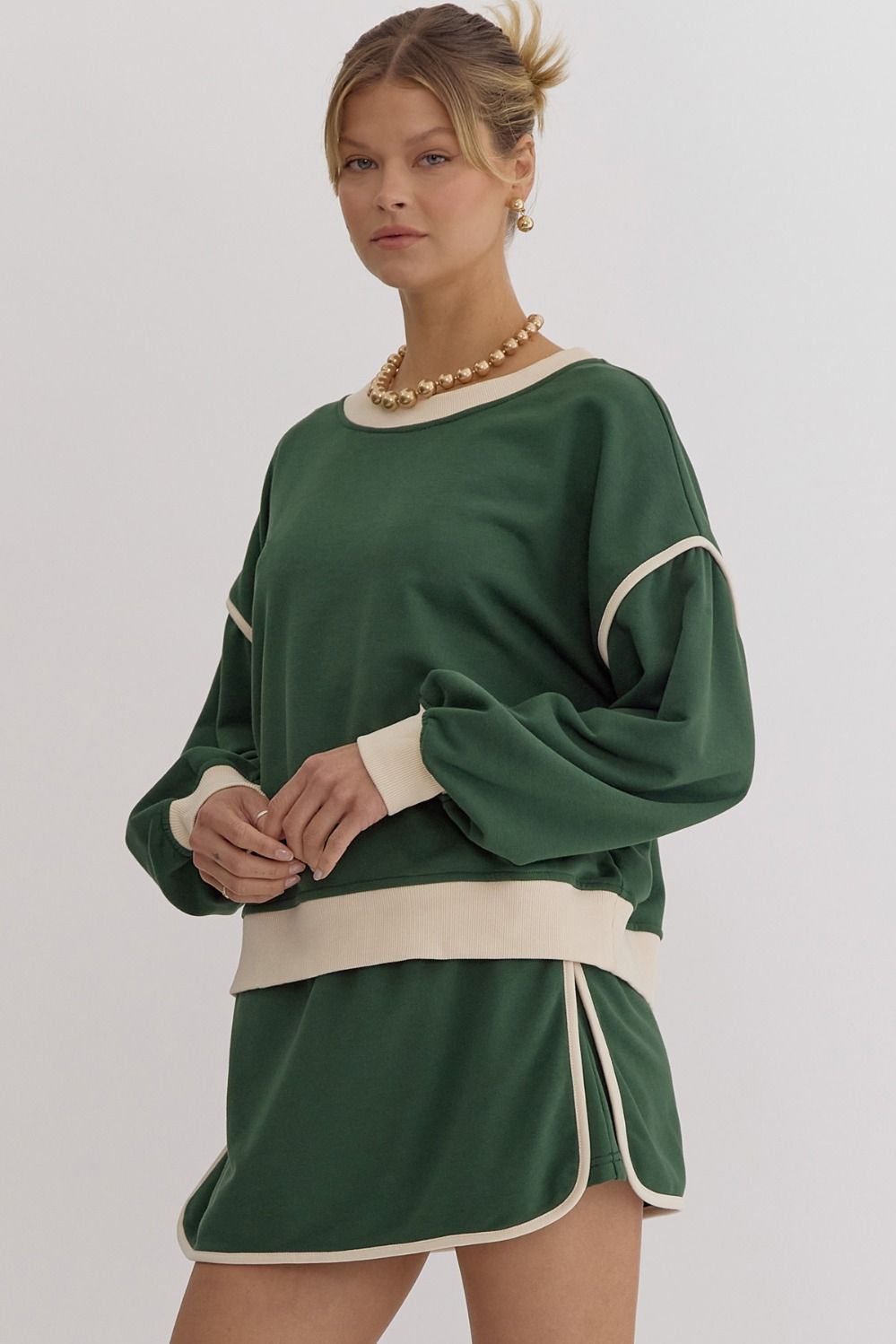 *Lightweight Long Sleeve Hunter Green Top and High waisted Skort Set