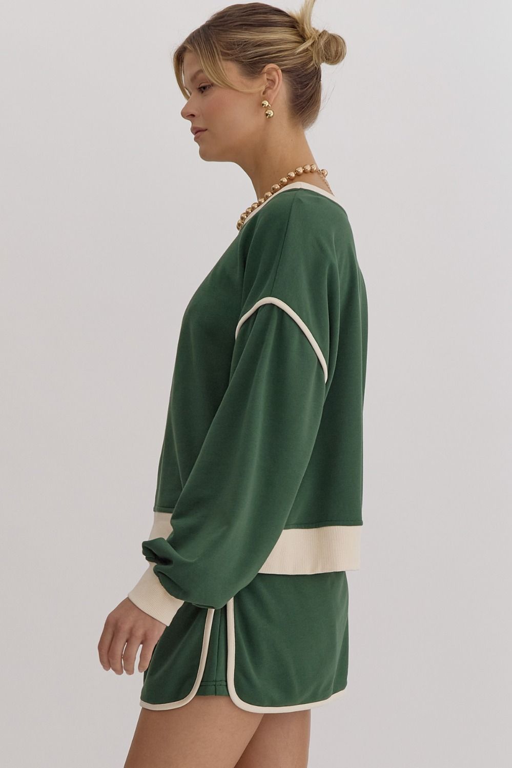 *Lightweight Long Sleeve Hunter Green Top and High waisted Skort Set