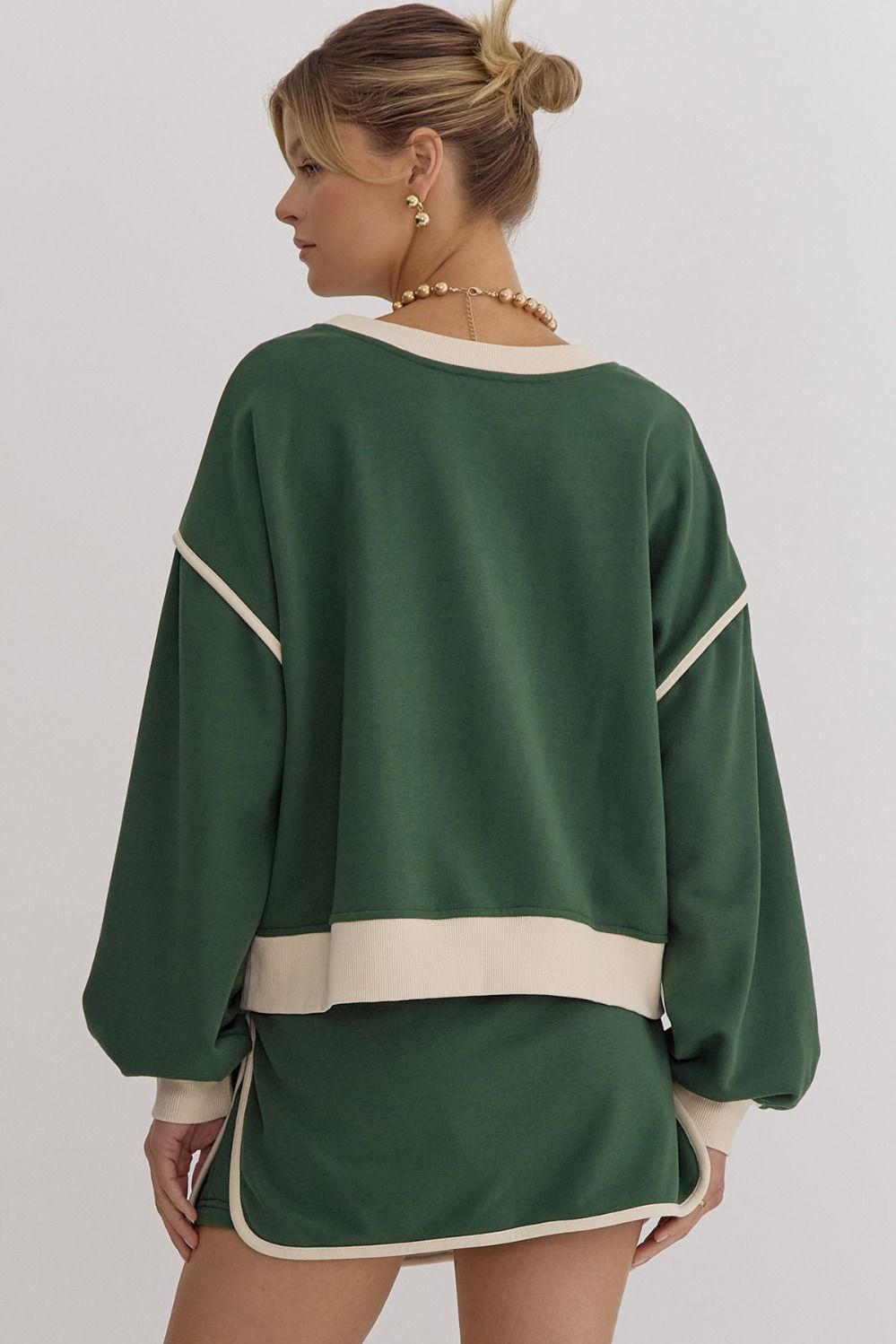 *Lightweight Long Sleeve Hunter Green Top and High waisted Skort Set