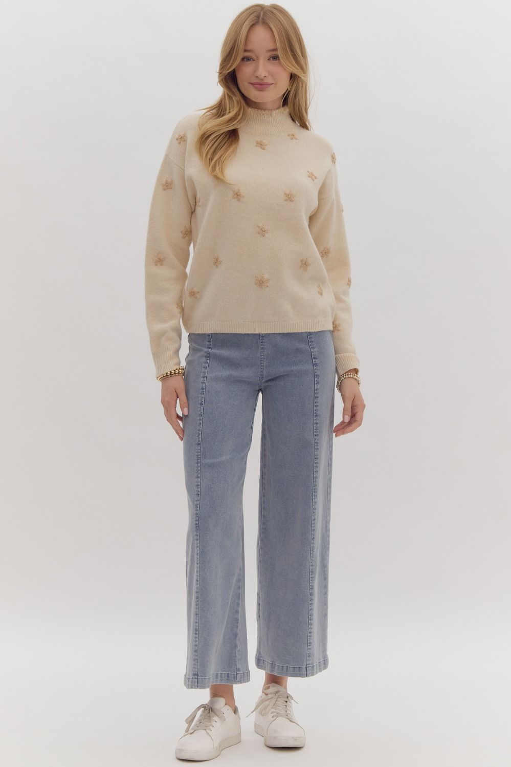 *Long Sleeve Turtle Neck Sweater - Cream