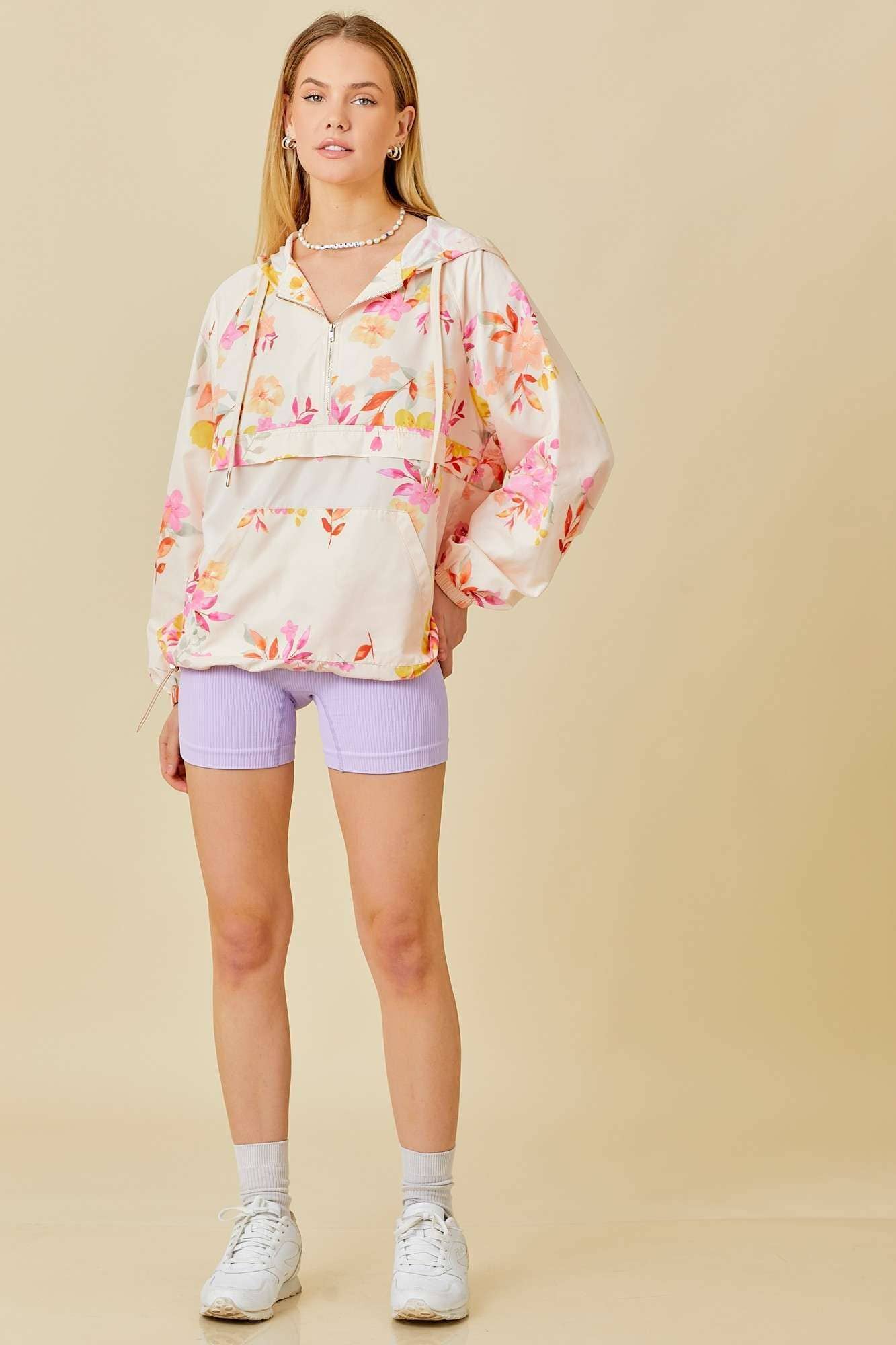 *Floral Print Hoodie Windbreaker