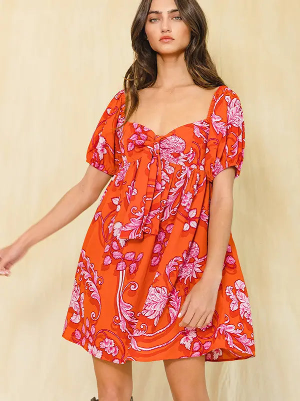 *Sweetheart Neckline Floral Print Babydoll Mini Dress