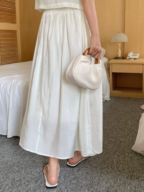 *Ivory Mini Wood Handle Purse Crossbody Bag (Curve Bottom)