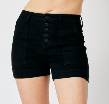 *JUDY BLUE HIGH WAISTED BUTTON FLY TROUSER SHORTS - BLACK