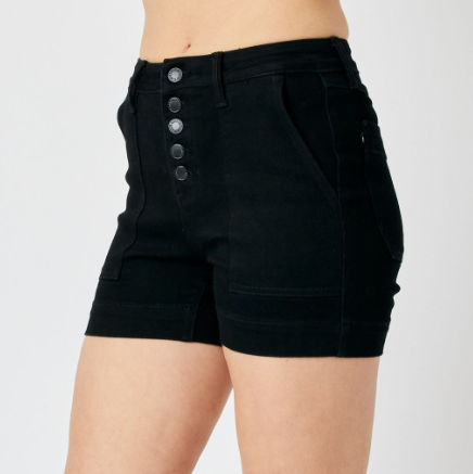 *JUDY BLUE HIGH WAISTED BUTTON FLY TROUSER SHORTS - BLACK