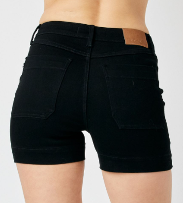 *JUDY BLUE HIGH WAISTED BUTTON FLY TROUSER SHORTS - BLACK