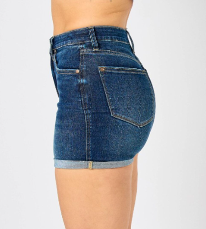 *JUDY BLUE - HIGH WAIST TUMMY CONTROL DENIM SHORTS - DARK