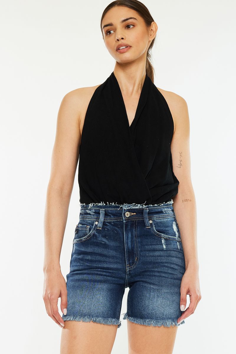 *KANCAN HIGH RISE SHORTS WITH WAISTEBAND FRAY DETAIL