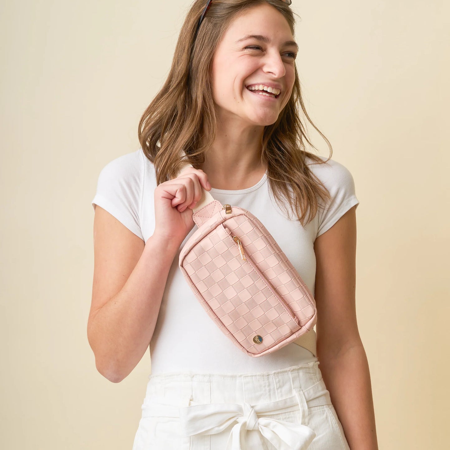 *Urban Check Belt Bag - Blush