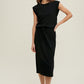 MUSCLE KNIT MIDI DRESS WITH DRAWSTRING - BLACK