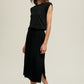 MUSCLE KNIT MIDI DRESS WITH DRAWSTRING - BLACK