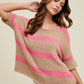 BOXY COLORBLOCK STRIPED SWEATER- MOCHA/PINK