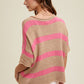 BOXY COLORBLOCK STRIPED SWEATER- MOCHA/PINK