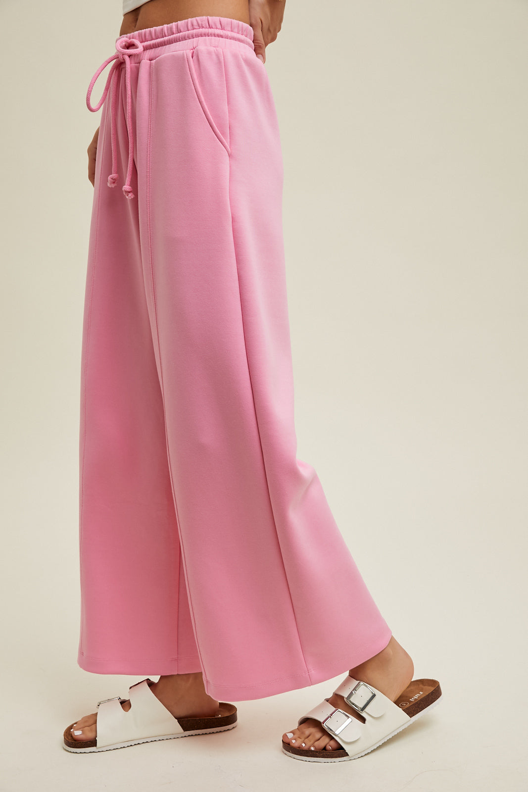 SCUBA DRAWSTRING WIDE LEG PANTS - HIBISCUS