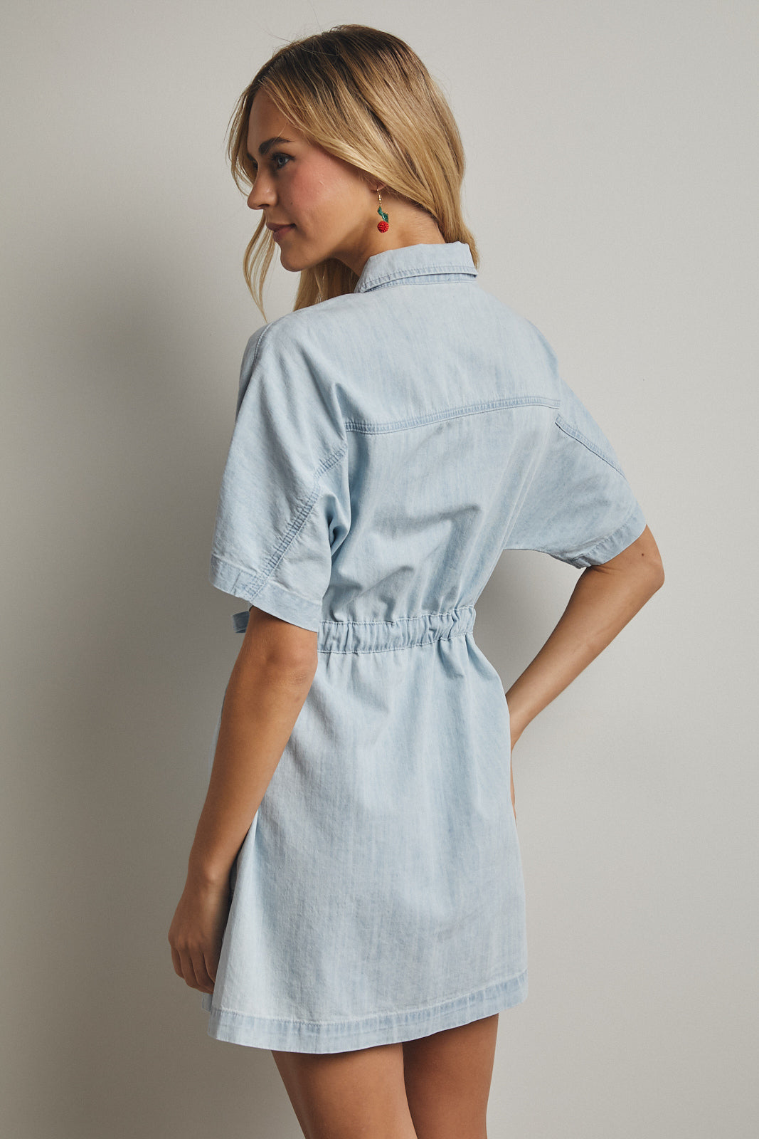 COLLARED CHAMBERY DENIM MINI DRESS