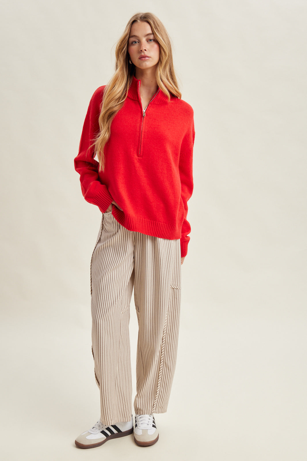 STRIPED SEAM DETAIL WIDE LEG DRAWSTRING PANTS
