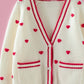 Heart Pattern Contrast Trim Knit Cardigan