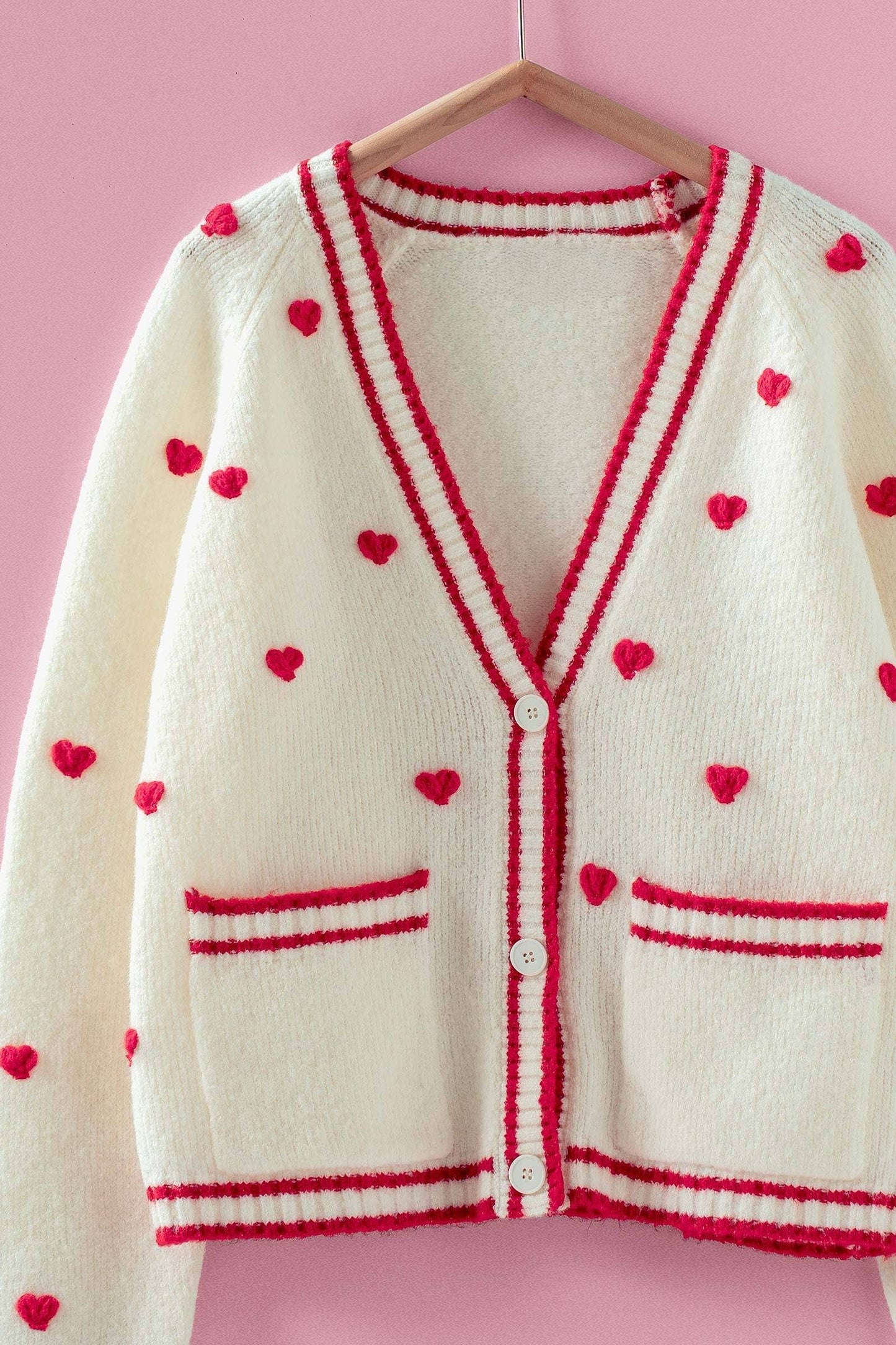 Heart Pattern Contrast Trim Knit Cardigan