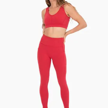 BRONZE - NEWPORT CUTOUT OVERLAY BACK PERFORMACE SPORT BRA - RED