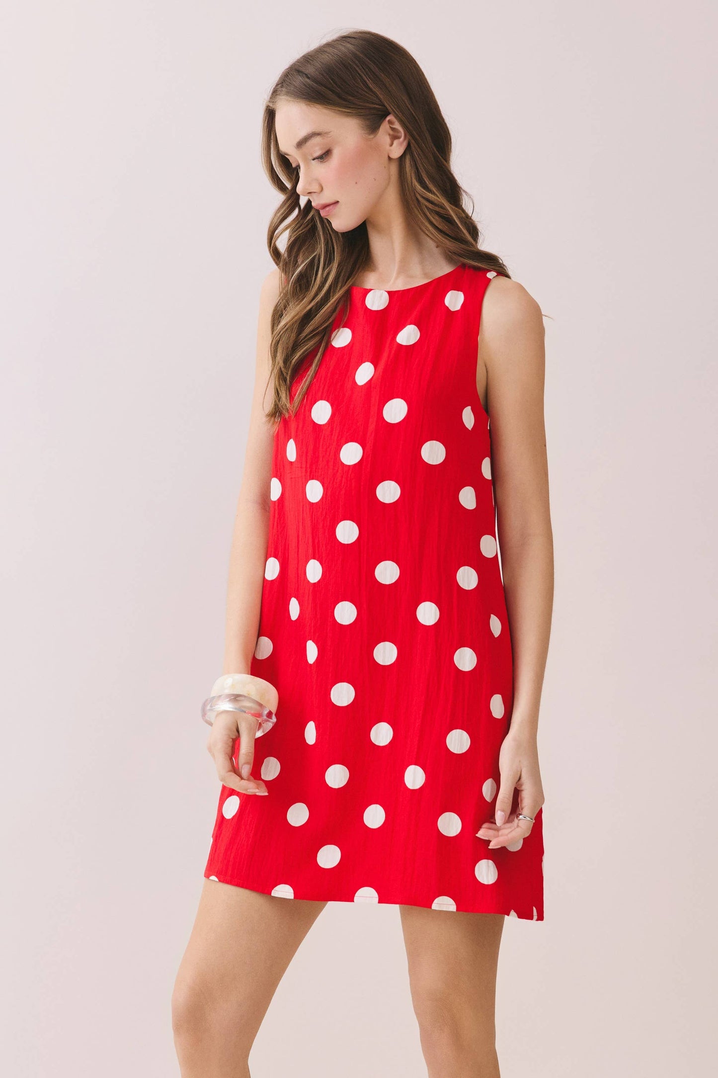 Polka Dot Print Sleeveless Shift Dress
