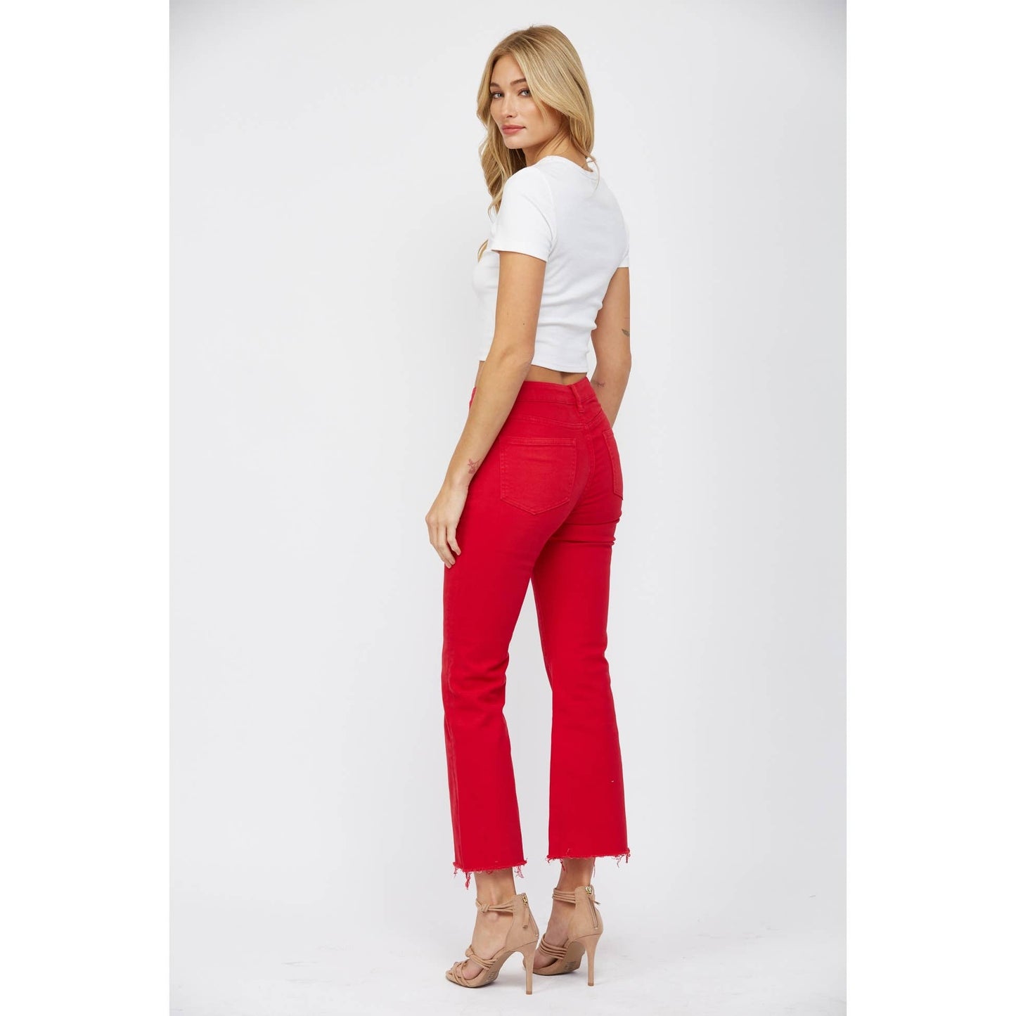 HIGH RISE ANKLE FLARE - RED