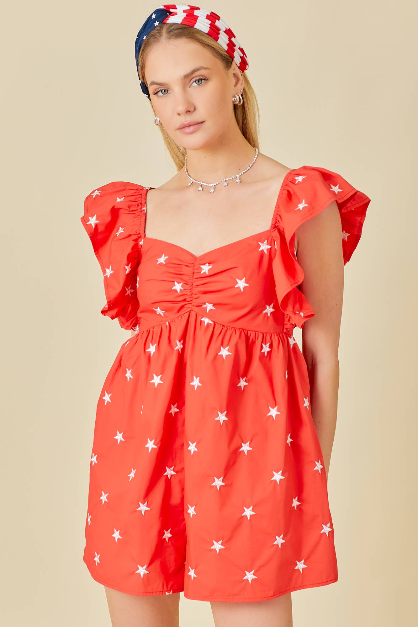 Star Embroidered Ruffle Romper