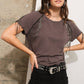 *Slub Jersey Rhinestone Fringe T Shirt Top - Charcoal