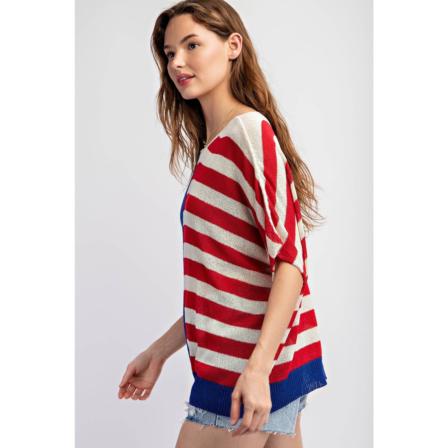 AMERICAN FLAG PRINTS STRIPES SLEEVELESS LIGHT WEIGHT KNITTIN