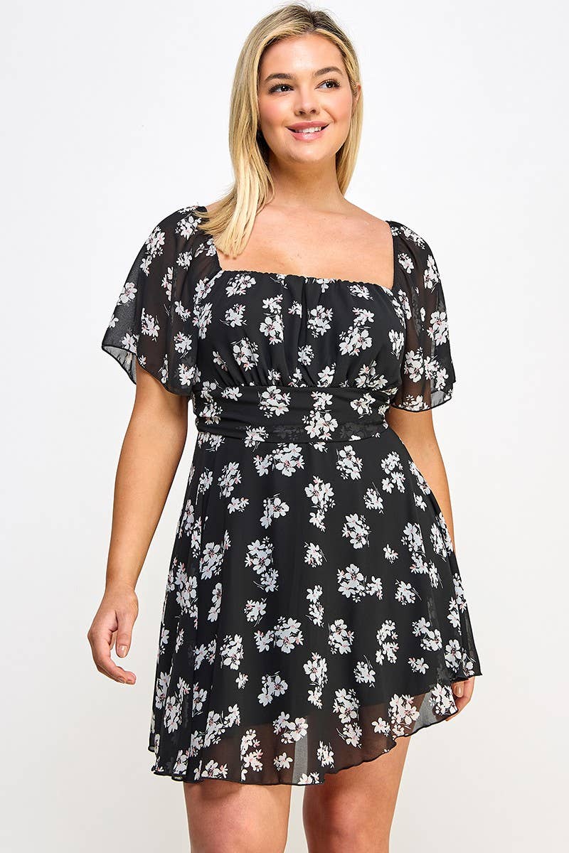 Plus Size Floral Chiffon Dress - NK18361-D