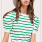 *Puff  Short Sleeve Spring Summer Stripe Top - Apple Green